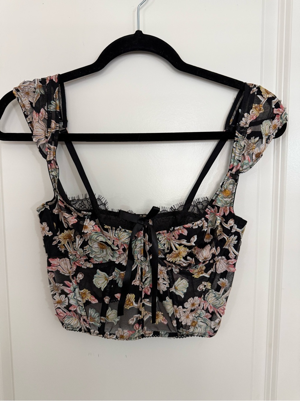 Victoria Secret Dream Angels Black Floral Corset Top